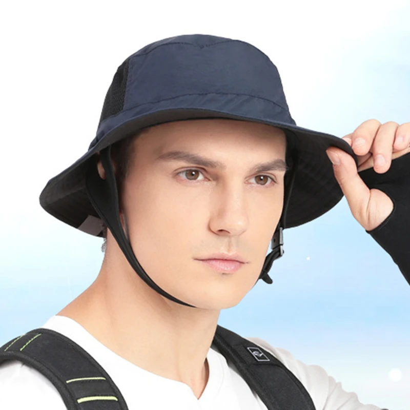 

Beach Surf Cap Mesh Breathable Sun Hat UPF50+ Summer Outdoor Fishing Belt Chin Adjustable Bucket Hat Water Sport Unisex