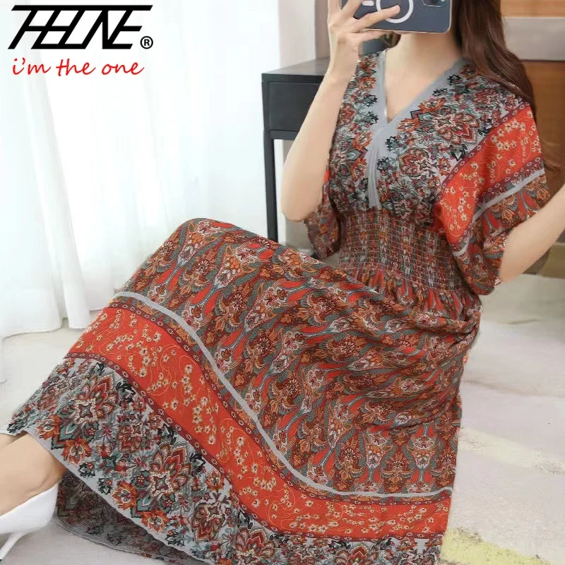 

Vestidos Para Mujer Maxi Long Indian Dress Women Clothing Boho Bohemian Cotton Linen Floral V Neck Vintage Robe Summer Dresses
