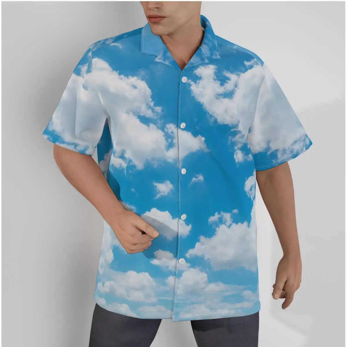 Men's Hawaiian Shirt Sky Print Clouds Beach Short Sleeve Summer Casual Button Up 3D Blue