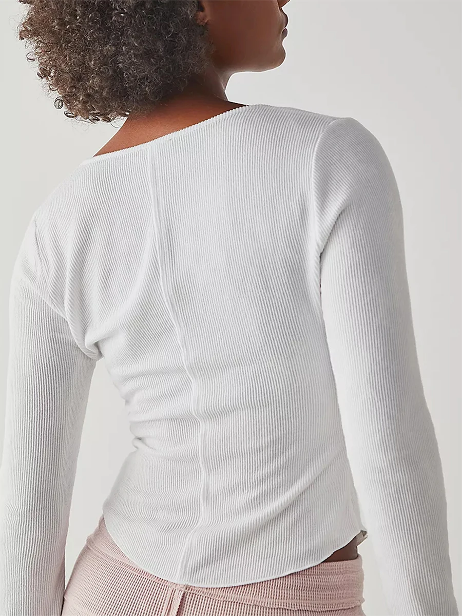 

Женский укороченный топ Y2k с открытыми плечами и длинным рукавом, Приталенная футболка с квадратным вырезом и вырезом, свитер, Повседневная облегающая блузка