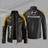 HYUNDAI Logo  Fleece Fur Leather Jacket Men Winter Fashion Zipper Straight Hem Formal Casual Coats Bomber Leather Jacket 5