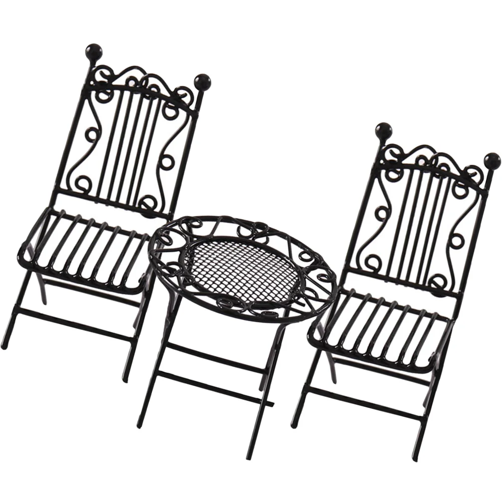 

3 Pcs House Mini Wrought Iron Table and Chairs Water Toys Miniature Furniture Accessories
