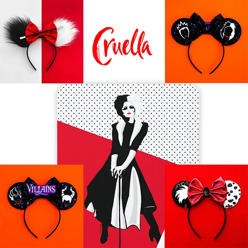 Fine Disney Mickey Mouse Ears Fascia Per Capelli Cruella De Vil Fasce Per Ragazze Bambini Donne Bow Accessori Per Capelli Party Cosplay Hairband