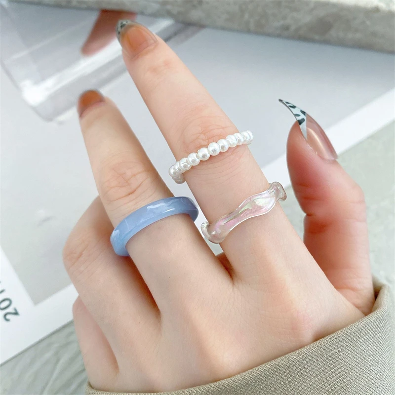 Acryl Perlenring Set Modischer Schmuck Für Damen_voghion.com