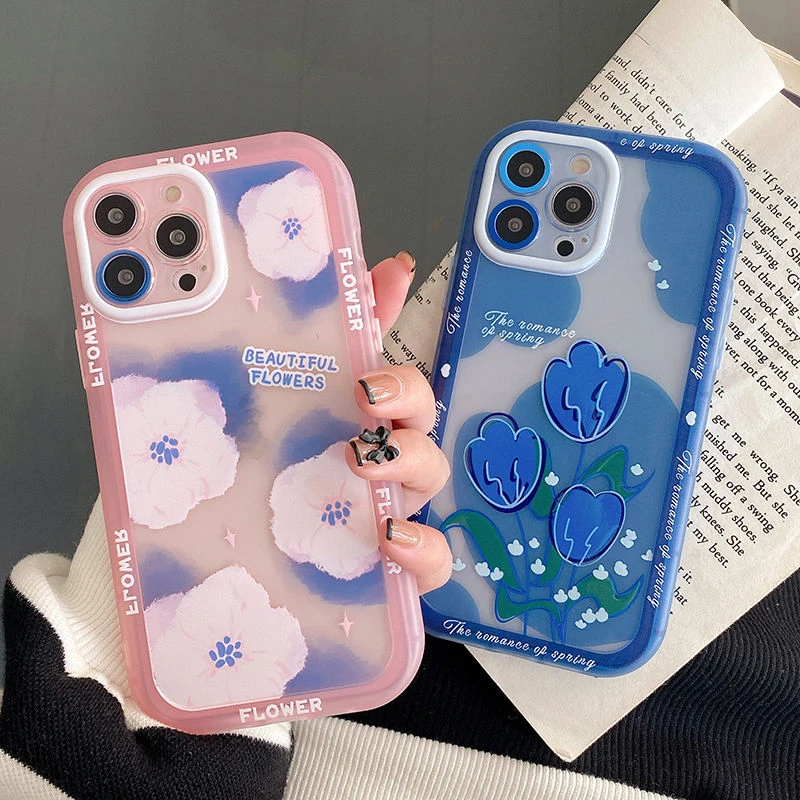 Ins Korean Graffiti Spring Flowers Phone Case For Iphone 13 Pro Max 11 12 Pro Max Xr X Xs Pink Rose Soft Bumper Shockproof Cover Aliexpress