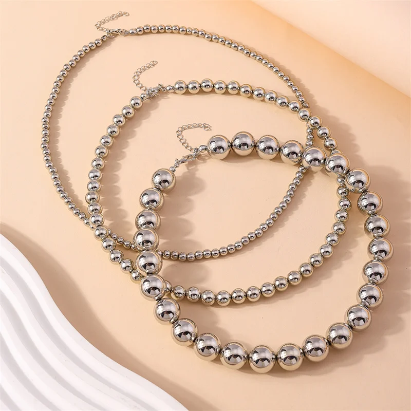 Aihua 3 teile/satz übertrieben ccb großen Ball Halskette für Frauen Punk Gold Farbe Hip Hop Perlen Choker Halskette Party Schmuck Geschenke – Detail 9