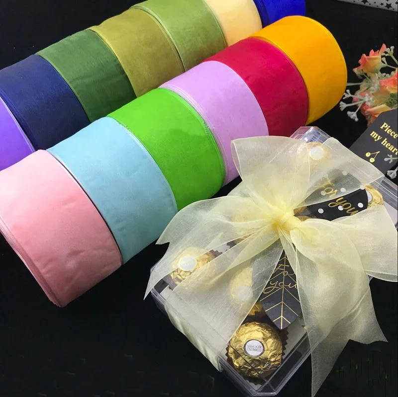 15mm 20mm 25mm 40mm Organza Ribbons 45Meters/Roll Christmas Wedding Party Decoration DIY Crafts Handmade Fabric White Ribbon