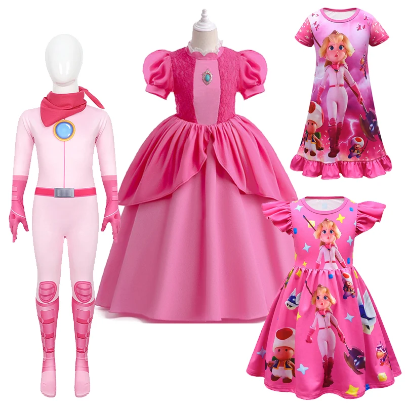 

Children Peach Cos Princess Cosplay Anime Costume Dress Pink Sweet Skirt Sleepwear Kids Girls Halloween Carnival Party Suit