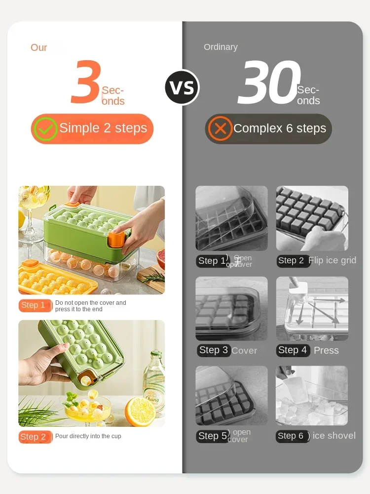 COOKER KING Ice Cube Mold Press Ice Tray Home Refrigerator Homemade Storage Box Hockey