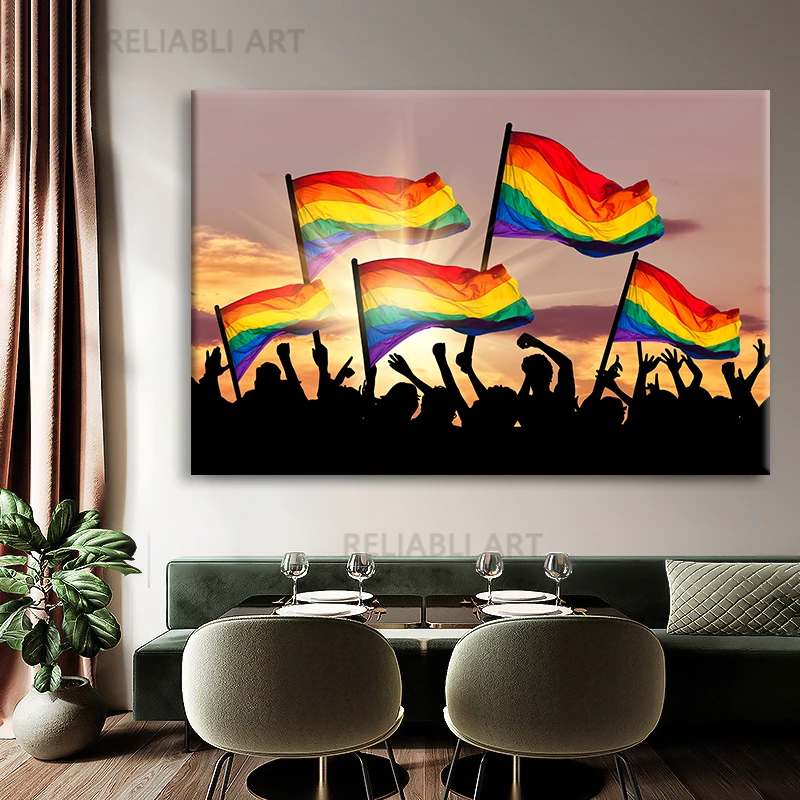 Modern LGBT Rainbow Flag Canvas Painting LGBT Art Wall Art Gay Flag Posters and Prints for Living Room Home Decor Cuadros