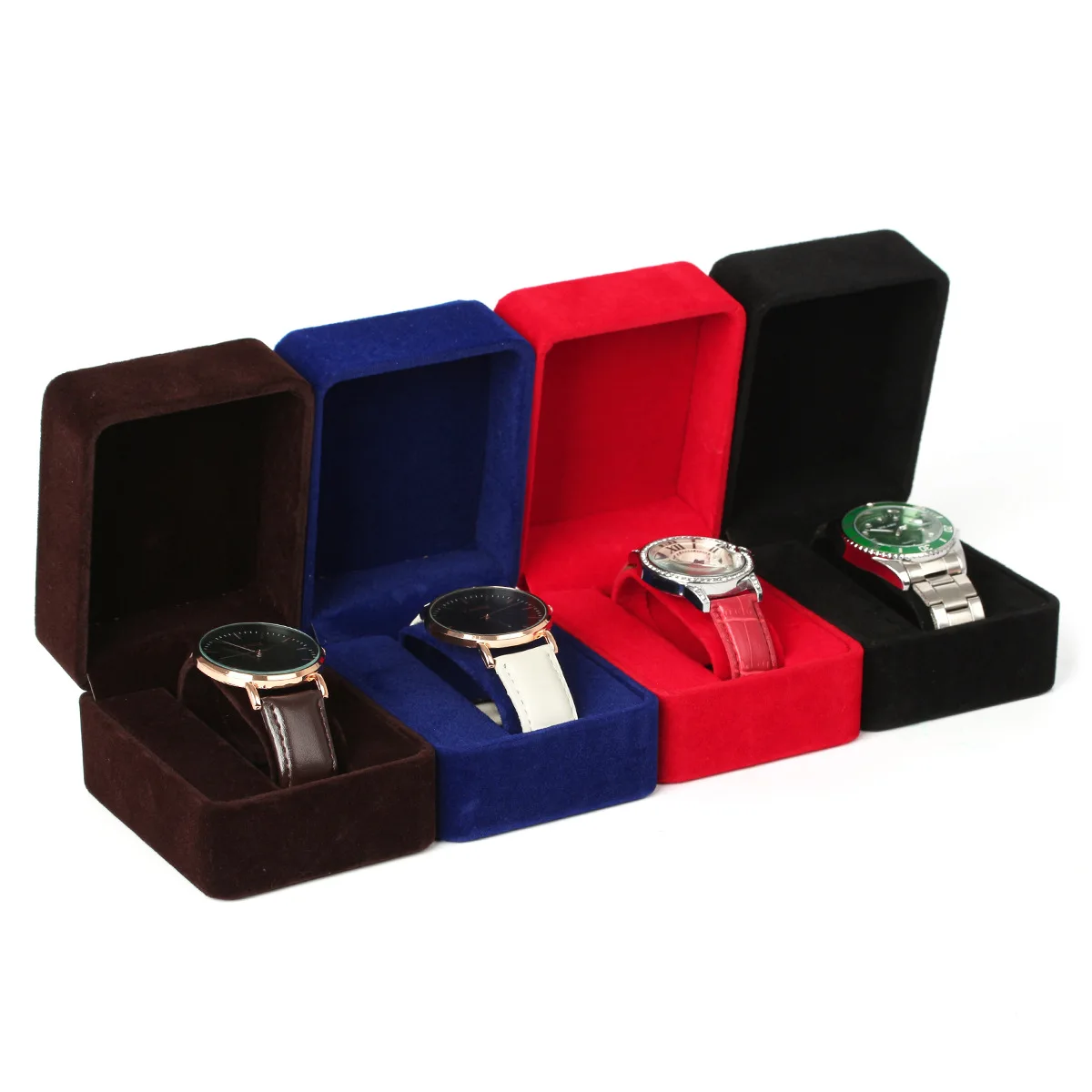 Boîte de montre en velours à coins ronds pour montre connectée, mallette de rangement d'horloge, accessoires de bijoux, boîtes d'emballage d'affaires