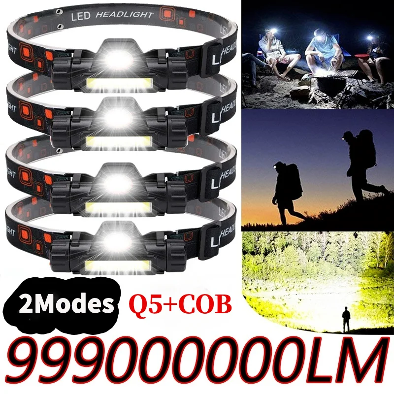 

Портативный Миниатюрный светодиодный налобный фонарь с COB матрицей, суперъяркий, 2 режима светильник щения, водонепроницаемый уличный фонарь для кемпинга
