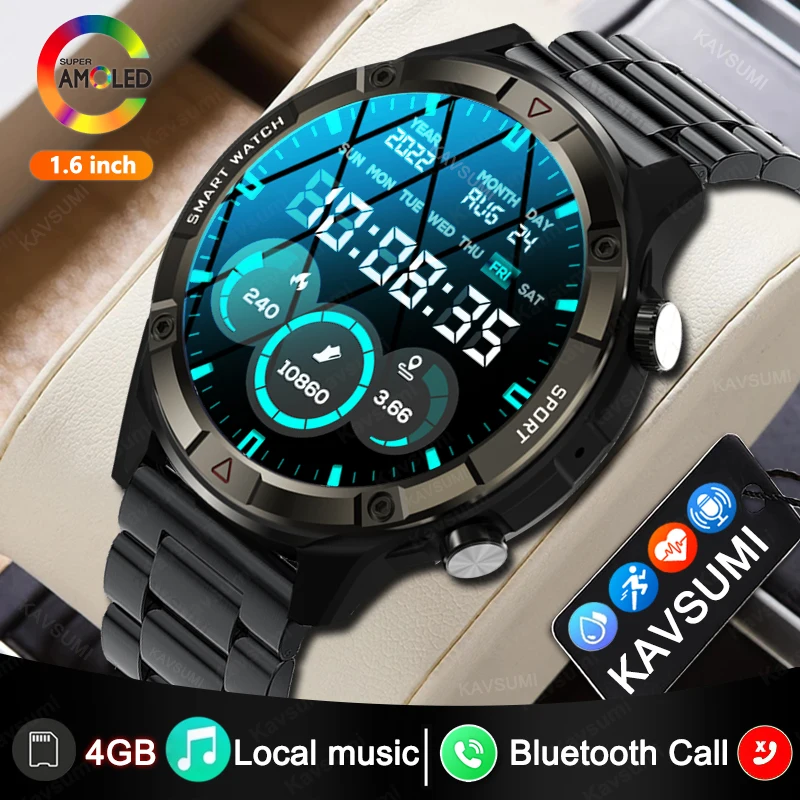 

Новинка 2023, Смарт-часы с Bluetooth, AMOLED, экран 1,43 дюйма, спортивные часы, всегда отображают время, 4 Гб, Смарт-часы с местной музыкой для мужчин