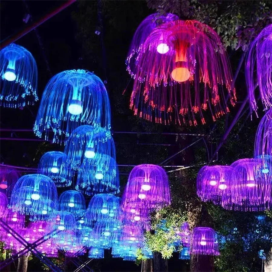 

80CM Waterproof Fiber Optic Jellyfish String Light Outdoor Christmas Dandelion Fairy Light Romantic Jellyfish LED Garland Light