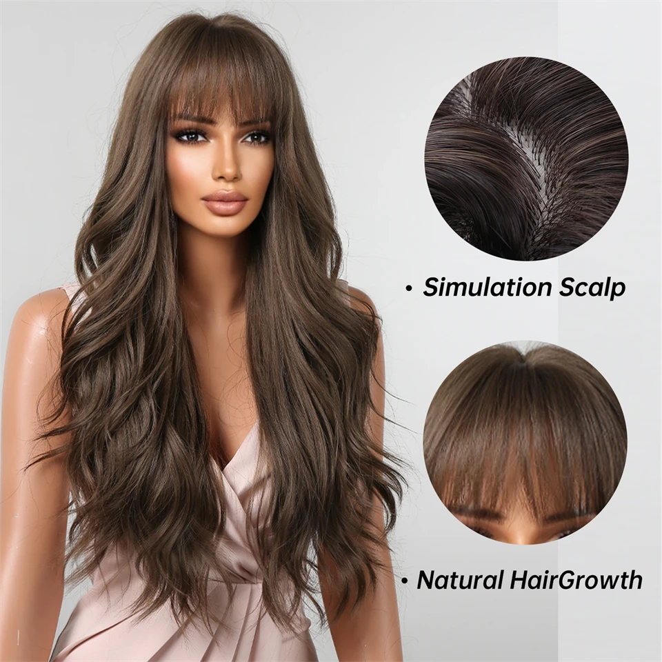 Synthetic Wavy Wig for Women with Bangs Long Natural Hair