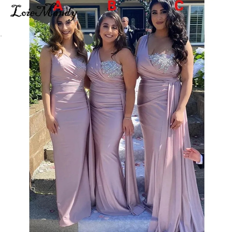 

One Shoulder Mermaid Bridesmaid Dresses Bling Sequins Long Sheath Bridal Party Dress Formal Floor Length Maid Of Honor
