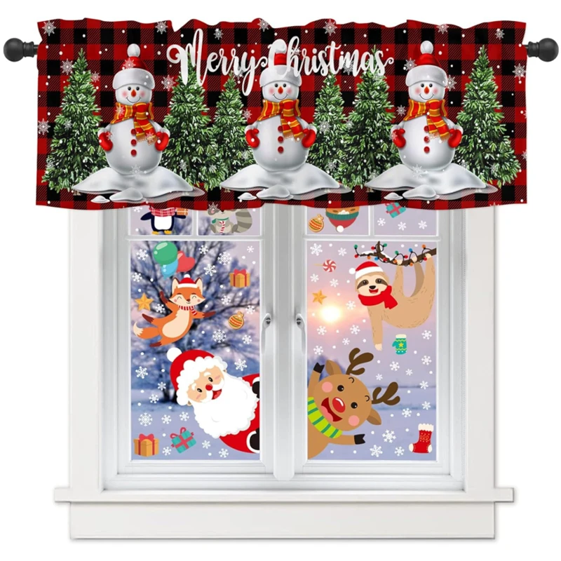 Christmas Window Curtain Christmas Valance Decoration Bedroom Living Room Xmas Short Drapes Halfcurtain Decoration New Year Gift 2