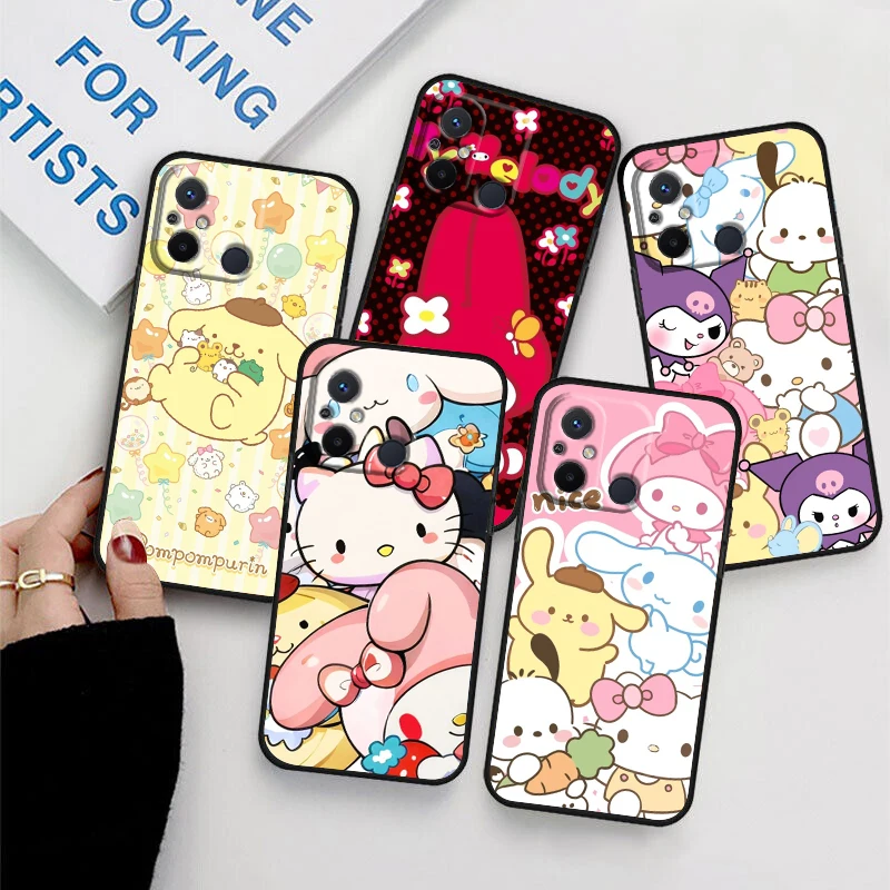 

Melody Kuromi Cinnamoroll For Xiaomi Redmi 12 12C 11 A1 Plus 10 10X 9T 9C 9C 8 7 4G 5G Silicone TPU Soft Black Phone Case Fundas