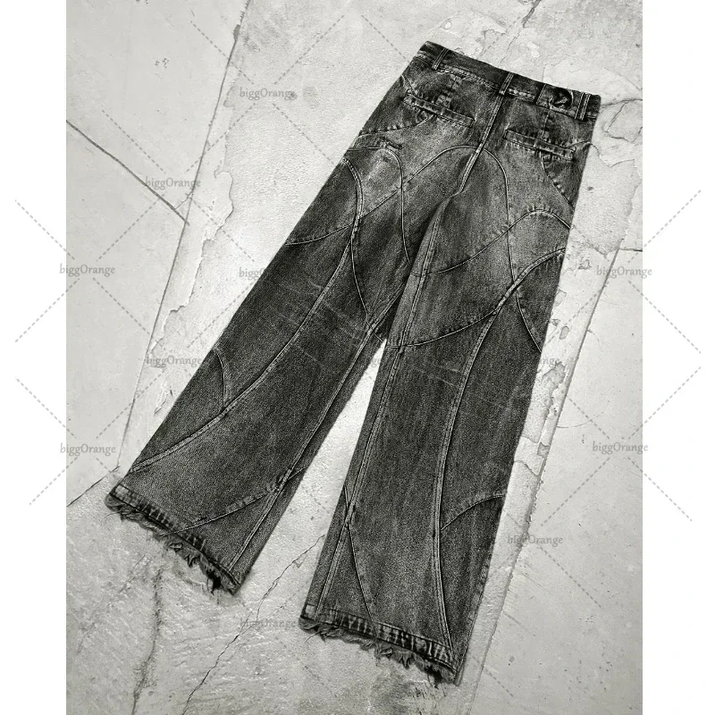 Y2k Streetwear Punk Hip Hop Jeans West Coast Workwear Ripped Rap Style Loose Wash Plus Size Men Mopping Pants denim pants denim trousers cargo jeans