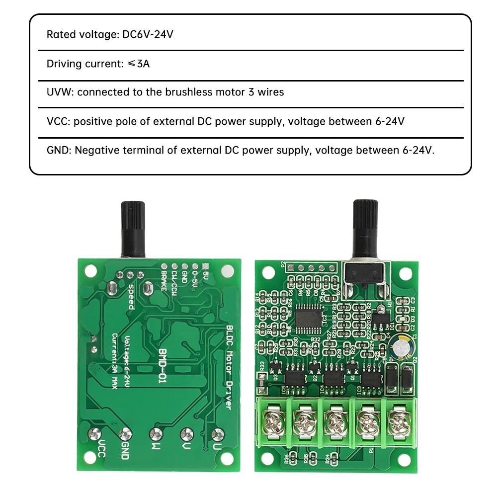 DC 6V-24V 12V Brushless Motor Driver Board BLDC Speed Controller 3 Phase Governor Hallless Switch Module