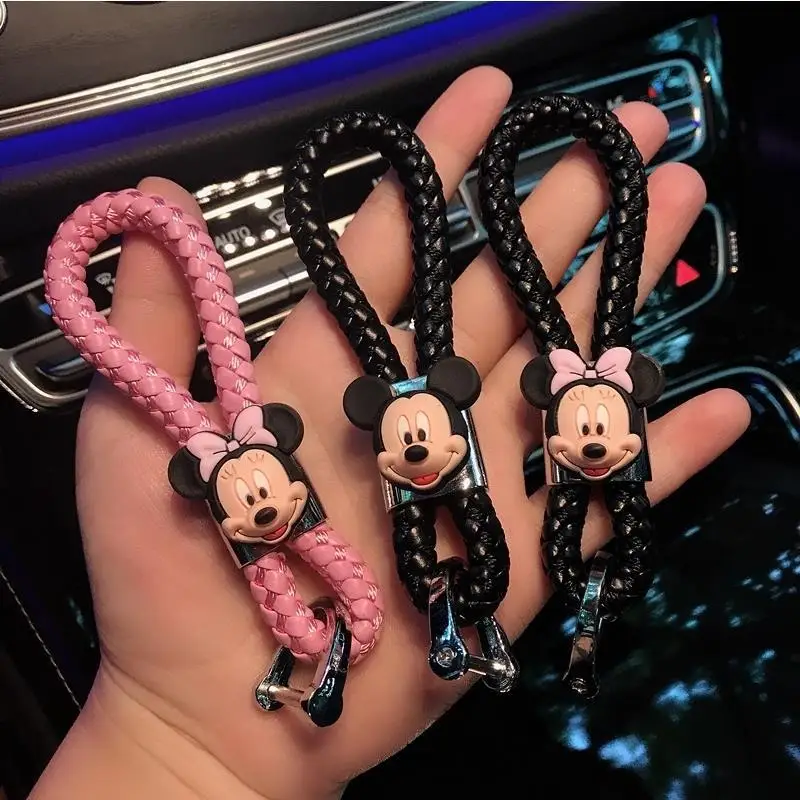 Disney Mickey Cartoon Car Key Lanyard High-end Black Car Woven Keychain Personality Creative Key Chain Small Pendant Female chinese tearoom rattan bamboo woven japanese aisle hotel creative personality restaurant lantern round shop commercial chandelie