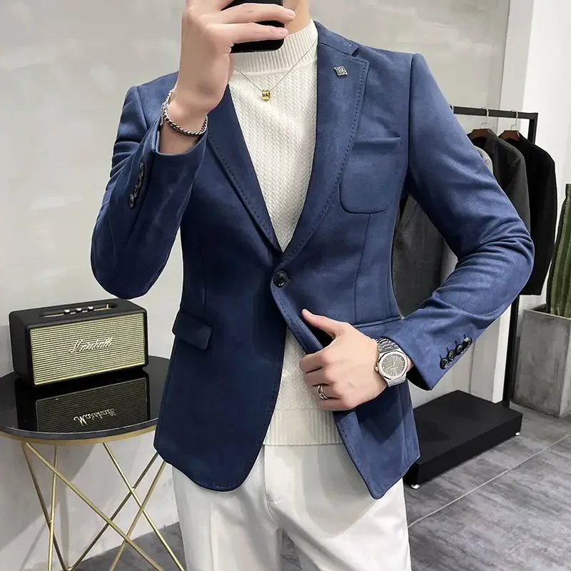 

New Boutique Men's Single Western Gentleman British Style Suede Slim Fit Casual Wedding Fashion Business Dress Men's Blazer