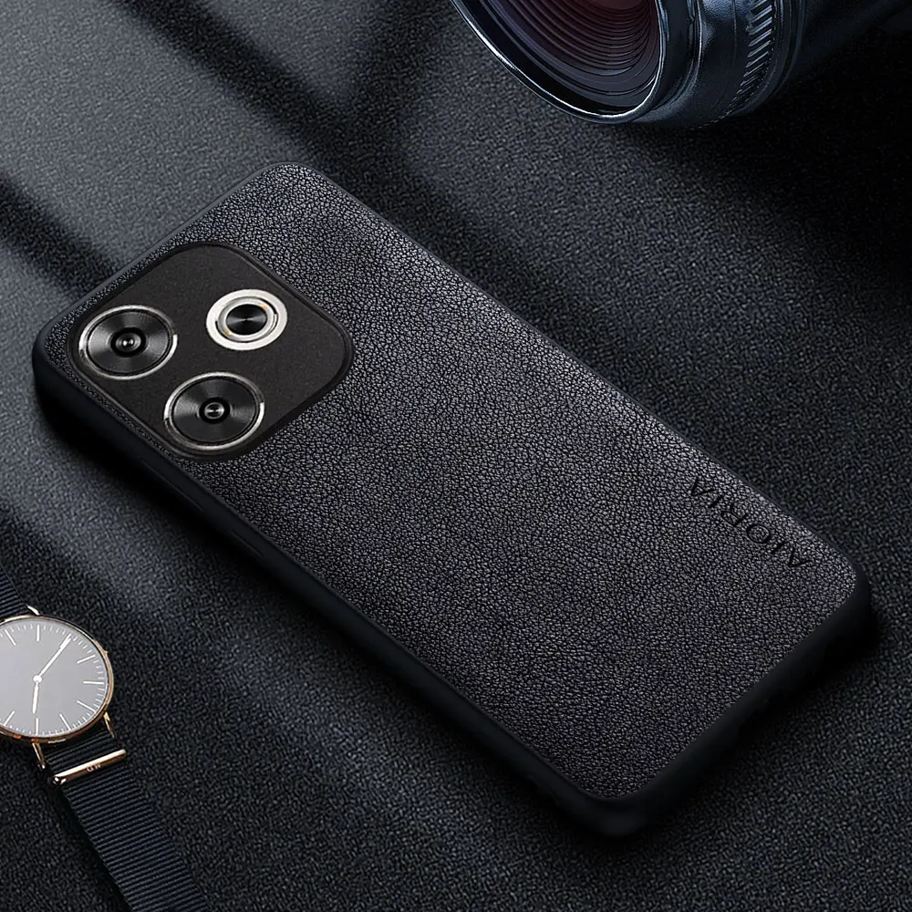 Premium Luxury leather Phone Case for Xiaomi Poco F6 Pro Funda Business Style Solid color Phone cover for poco f6 3