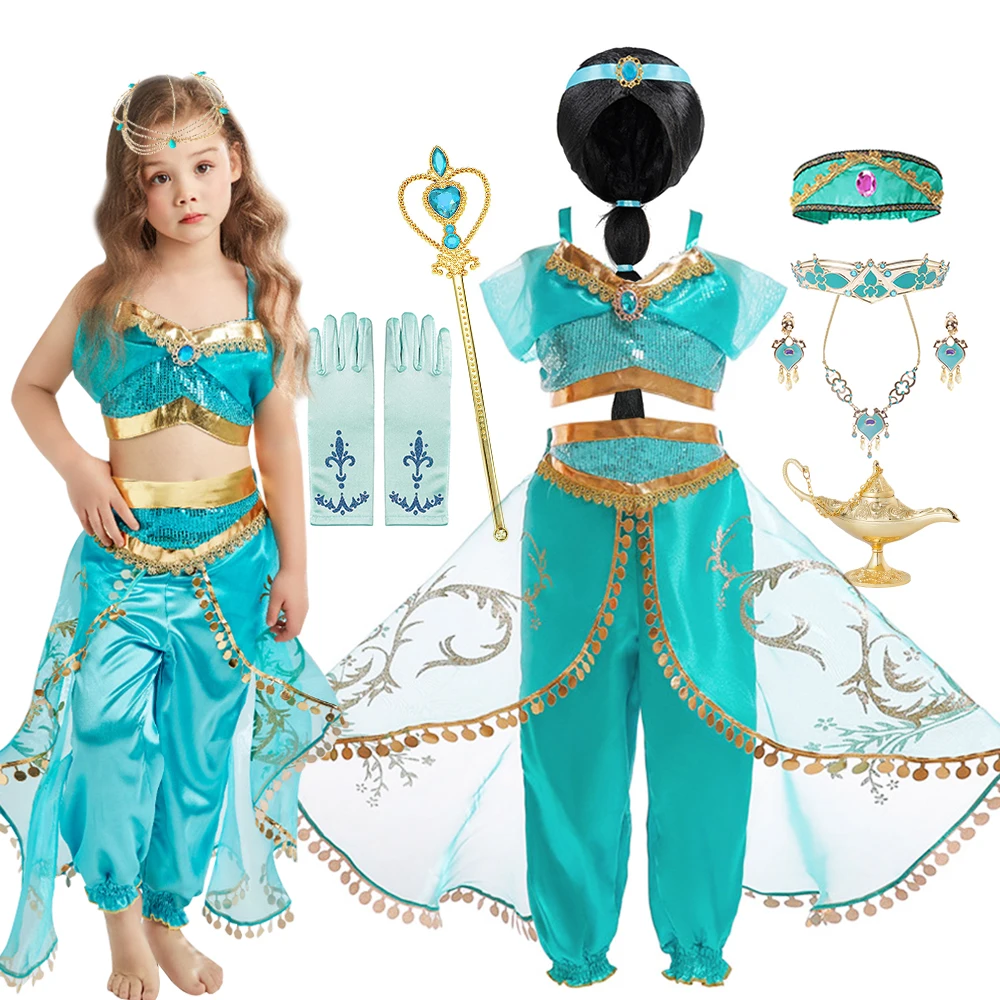thumbnail image 4 of Disfraz de princesa Disney para niña, lámpara mágica de Jasmine Aladdín, ropa de fiesta de Carnaval y Halloween, Vestidos para niños pequeños, Cosplay de cumpleaños, 4 of 5