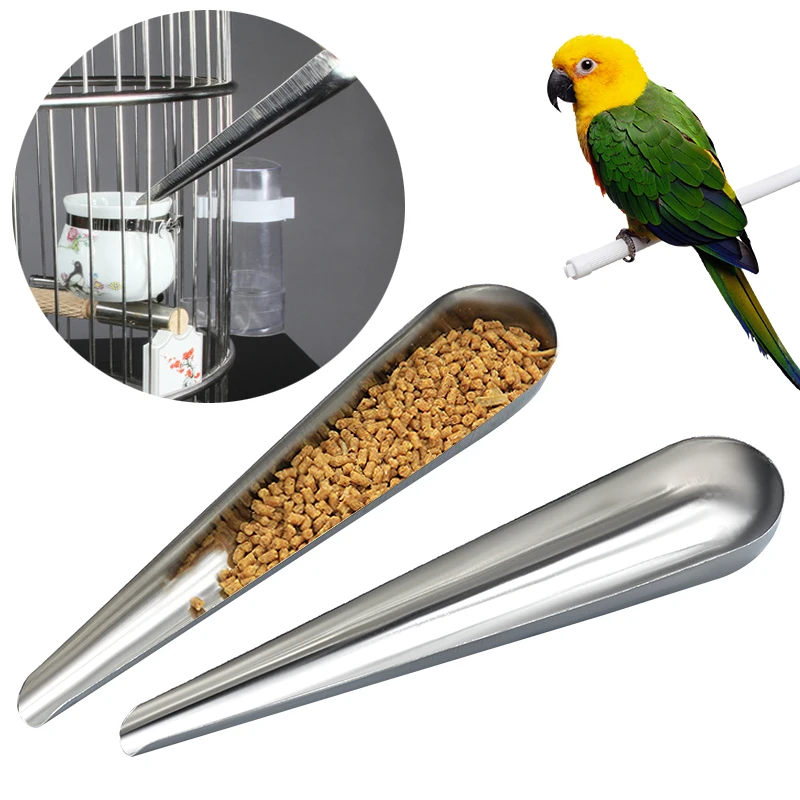 Parrot Feeder Pet Bird Parrot Stainless Steel Food Adding Spoon Bird Cage Food Add Accessories