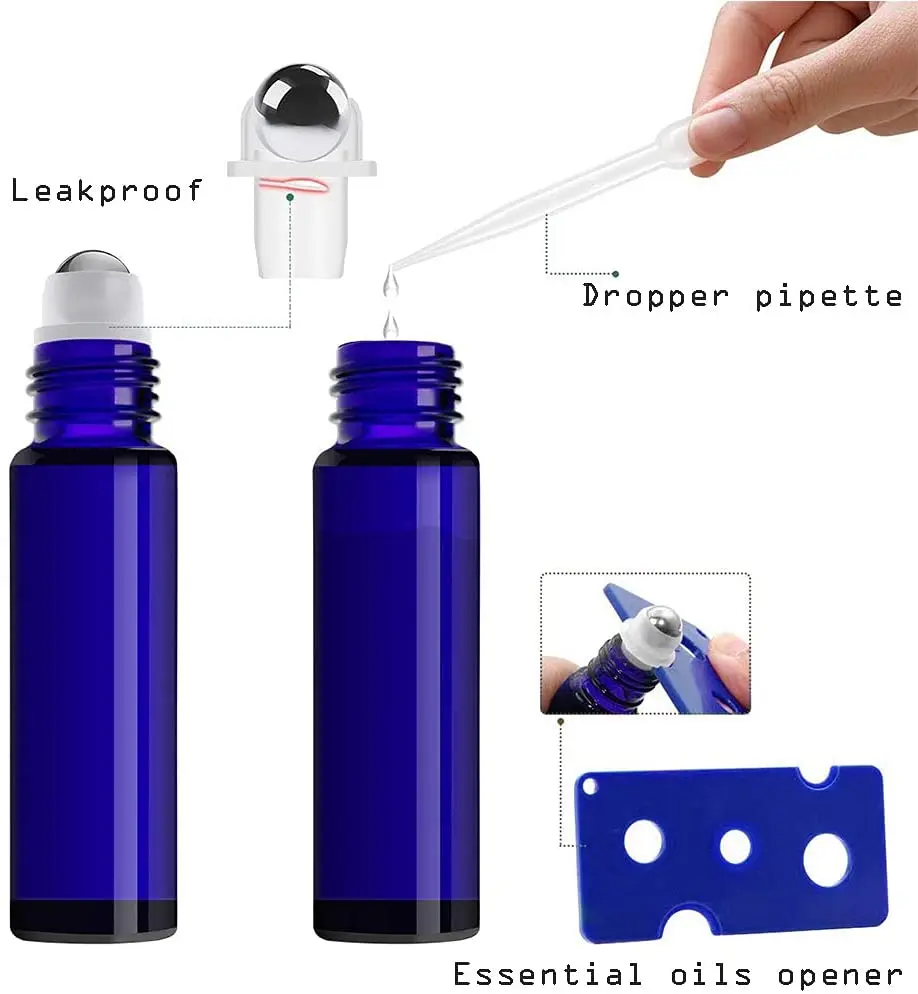 25pcs 10ml Cobalt Blue Glass Roller Bottles Empty Refillable Essential Oil Glass Roller Bottle with Stainless Steel Balls