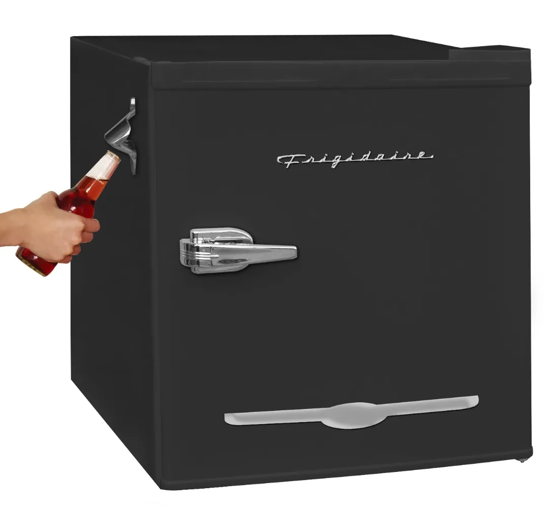 

Компактный/портативный холодильник Frigidaire 1,6 Cu Ft, мини-холодильник в стиле ретро с боковой открывалкой для бутылок, черный цвет