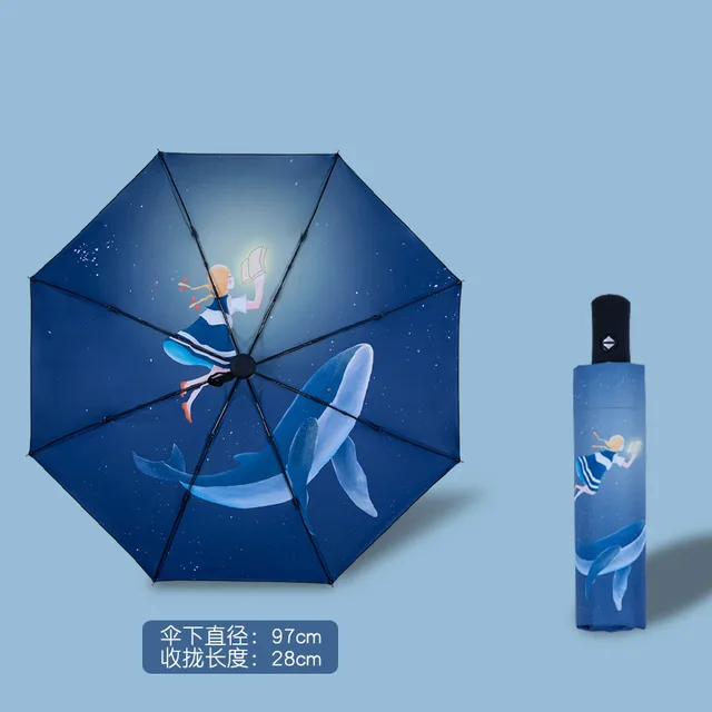 A Diákok Teljesen Automatikusan 3-Szeres Esernyő Gyerekek Gyerek Vinil-Upf50+ Összecsukható Napsütő 8 Csontos Napbiztos Vízálló - Image 6