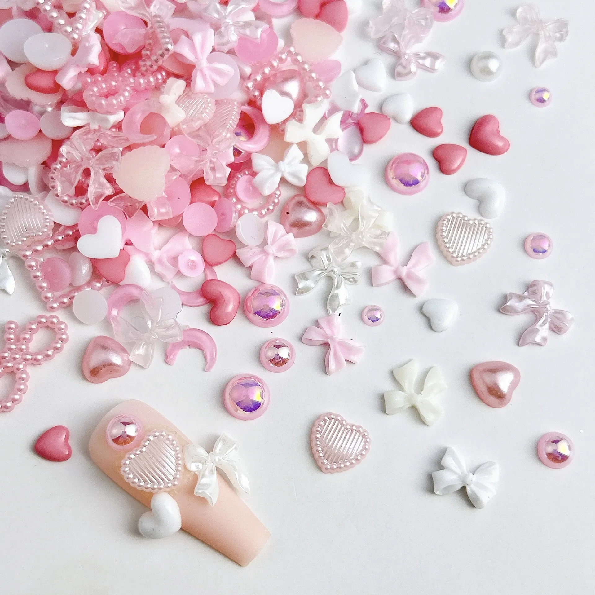 50PCS Pink series Mixed Design 3D Arcylic Nail Art Decorations Charms Exqusite Acrylic Jewelry kawaii Nail  DIY Nail Accessories 4