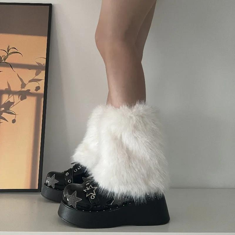 4 Colors 15cm Thicken Faux Furs Plush Leg Warmers Winter Women's Warm Footless Boot Covers Y2K JK Uniform Clothes Accessories