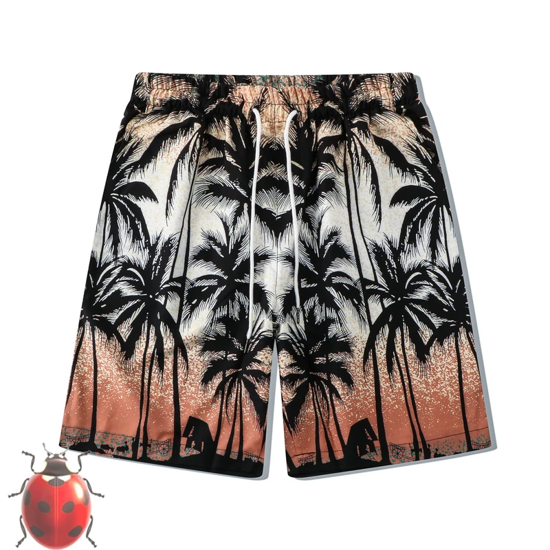 Coconut Tree Print Splic Color Shirt Shorts Set Thin Fabric Men Women High Quality Casual Loose Hawaii Beach Holiday Surf Suit