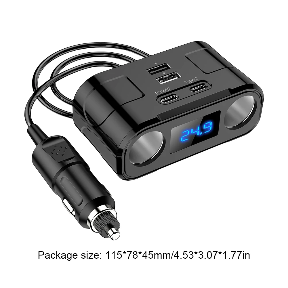 2 USB 2 유형 C 담배 라이터 분배기 충전기 자동차 담배 라이터 소켓 PD 22W 담배 라이터 분배기 디지털 디스플레이