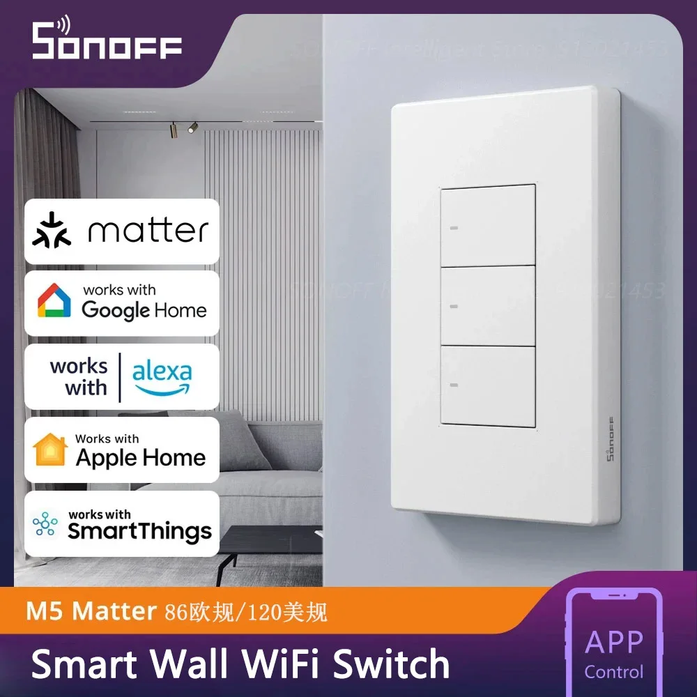 80/86/120 WiFi 스마트 벽면 기계식 스위치 Sonoff M5 Matter 음성 제어 Homekit (알렉사, 구글 홈, 앨리스, 스마트싱스 호환)