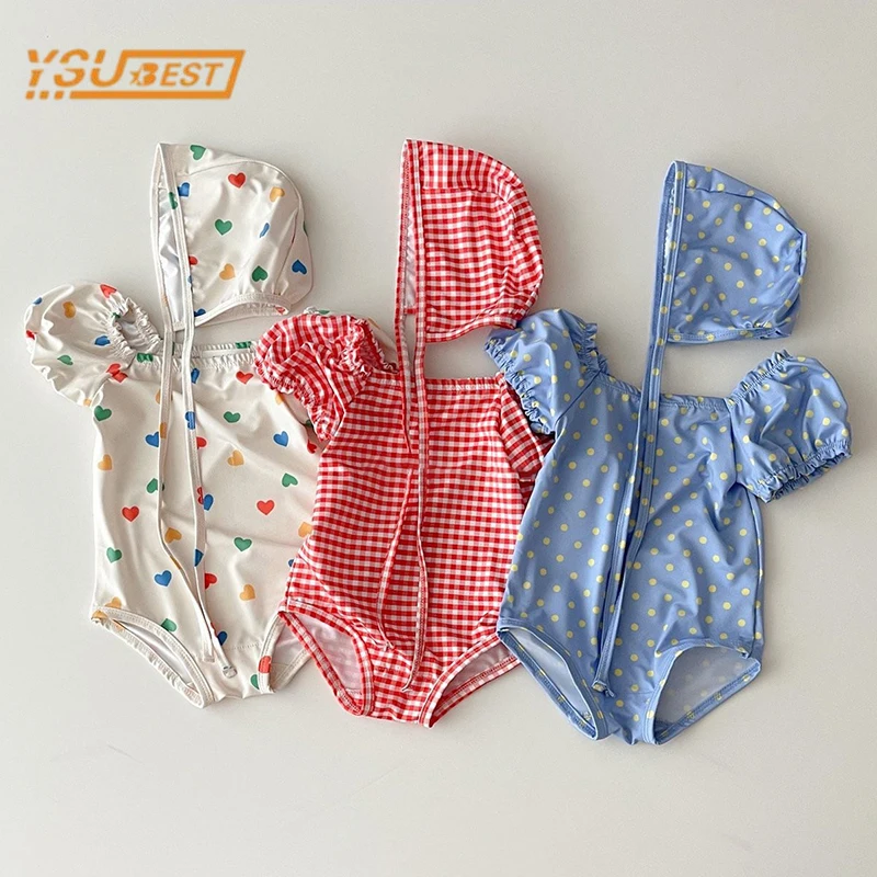 Kids Baby Girls Swimwear Summer Baby Girls One-piece Swimsuit Children's Clothes Short Sleeve Printing Sandy Beach Swimwear