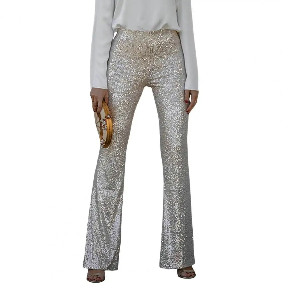 

Women High Waist Flared Pants Sequins Decor Slim Trousers High Street Long Pants Streetwear