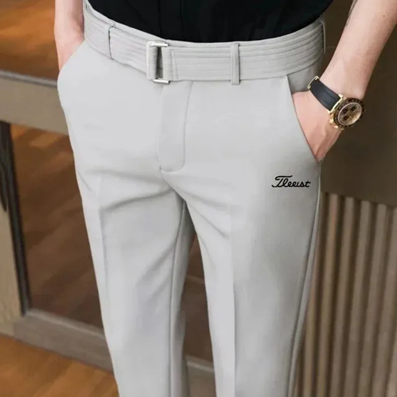 Golf Sports Trousers Spring and Summer Men's Golf Pants Slim Pants Belt Casual Business Trousers