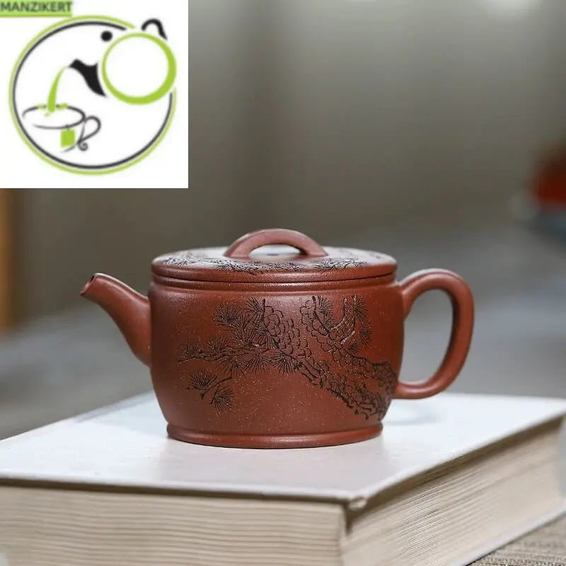 

Yixing purple clay pot raw mine downslope mud pine wind Han tile handmade purple sand pot kung fu tea ceremony household tea set