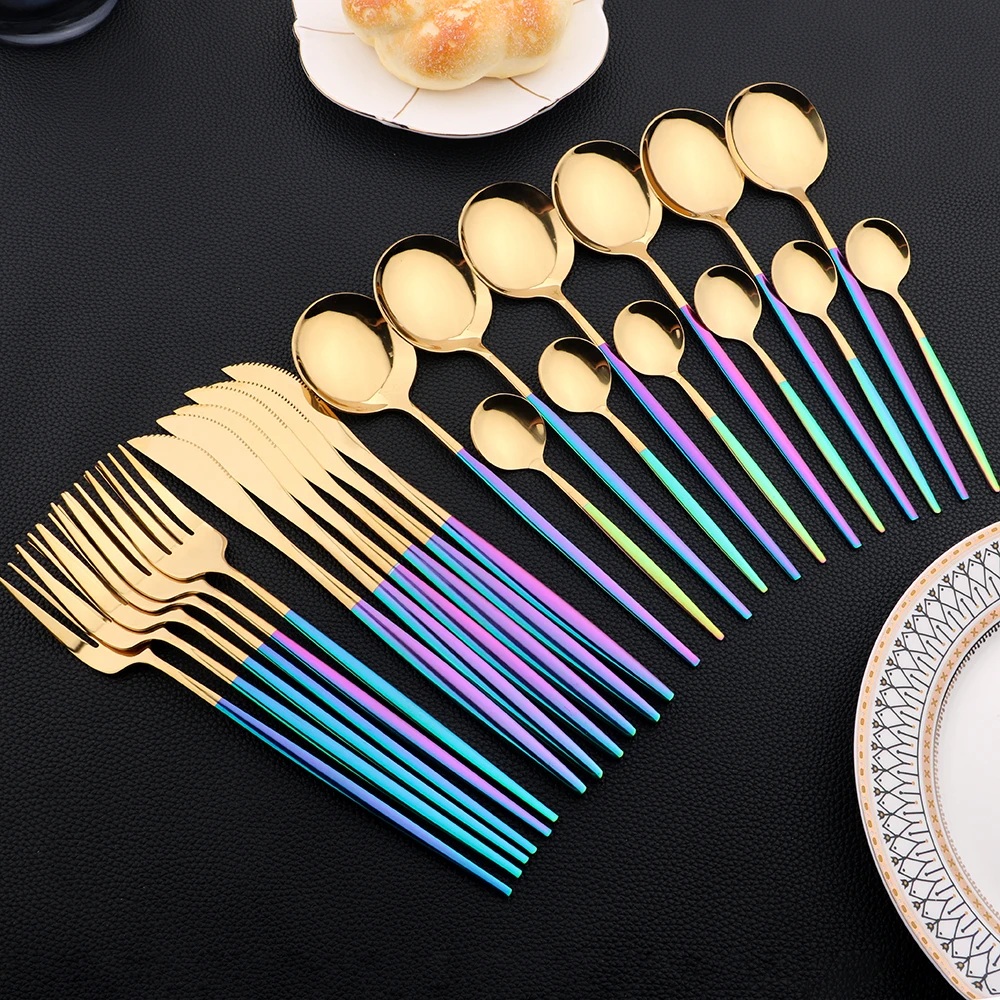 

Zoseil 24Pcs Faltware Sets Stainless Steel Dinnerware Set Knives Forks Spoons Tableware Kitchen Dinner Western Mirror Silverware