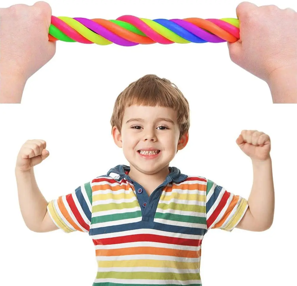 6 Pack Stretchy String Fidgets Sensory Toys Resistance Squeeze Strengthen Arms Noodle Stress Reliever Toys for Kids Adults 4