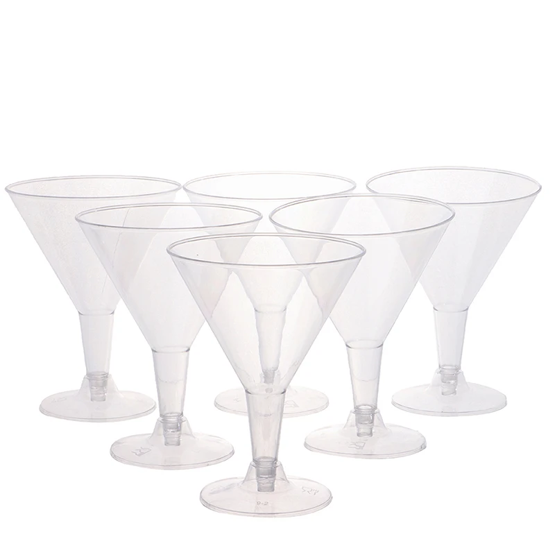6Pcs 200ml Clear Plastic Martini Glasses Disposable Whiskey Cups