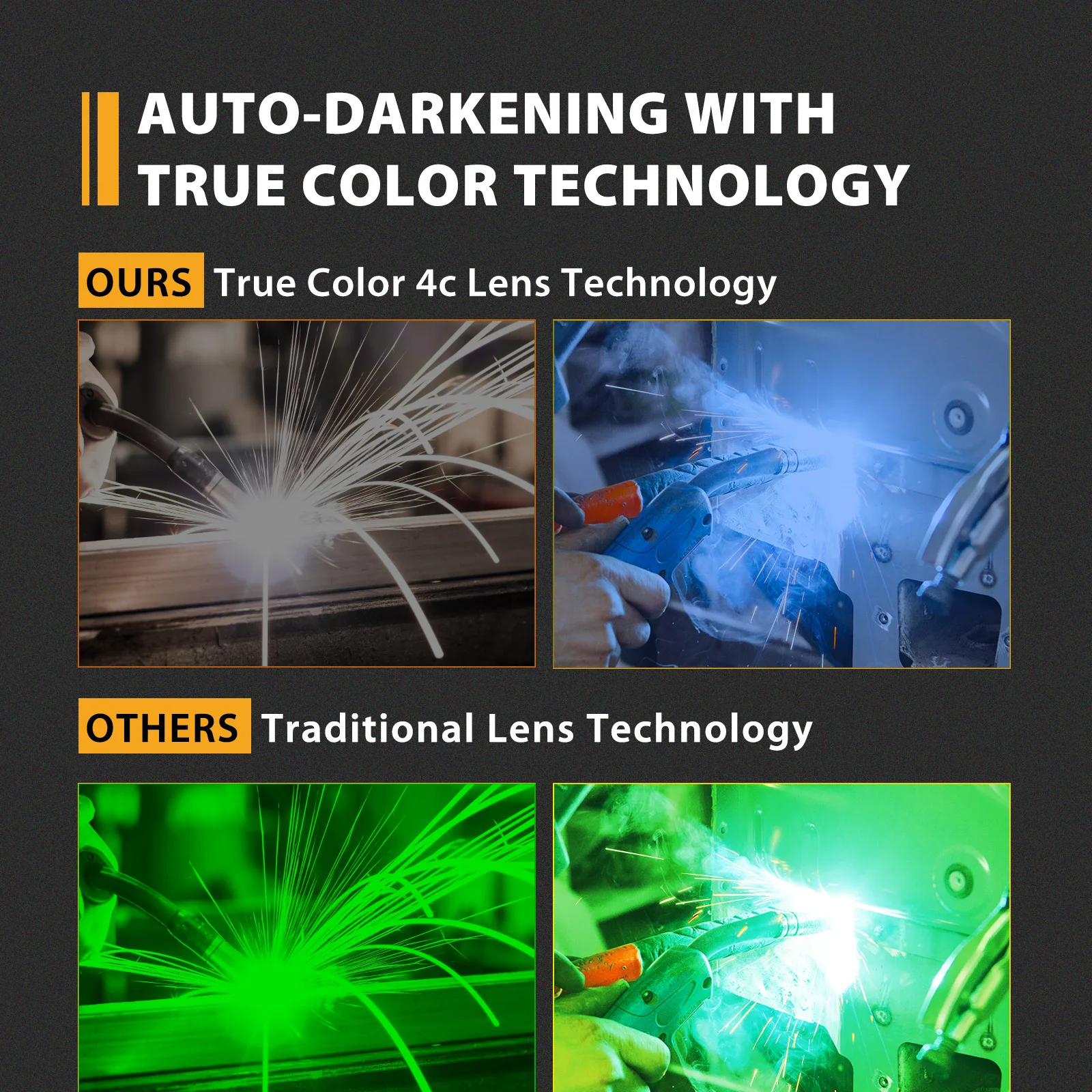 Casco per saldatura HZXVOGEN Oscuramento automatico - Ampio schermo di visualizzazione Cappuccio True Color Solar Lithium DIN4/5-9/9-13 1/1/1/2 - immagine 6