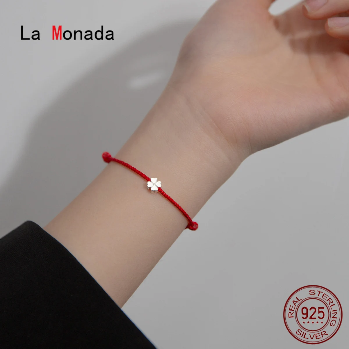 La Monada 15-26cm 925 Sterling Silver Red Rope Bracelets Flower Red Thread Line String Jewelry Bracelets For Women Student Girl