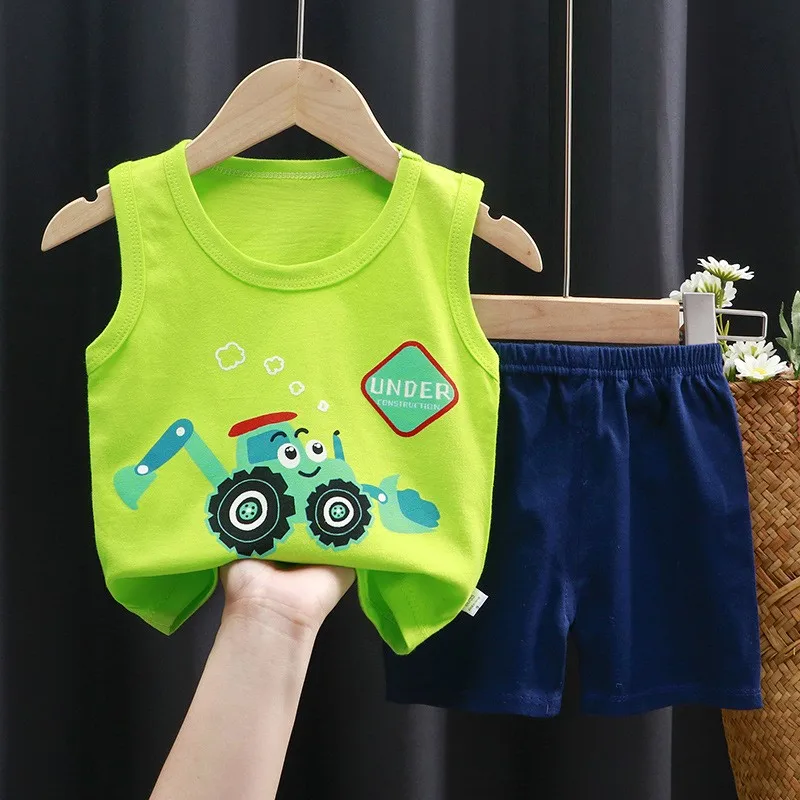 New Kids Vest Set Summer Cotton Baby Girls Vest Shorts 1-6 Years Old Baby Boys Sleeveless 2pcs Children's Clothing Sets