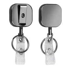 

1pc Heavy Duty Retractable Badge Holder Reel, Square Metal ID Badge Holder with Belt Clip Key Ring for Name Card Keychain