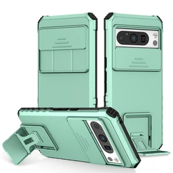 Matte Phone Case with Portable Holder and Slide Camera Shockproof Protection - Pixel 9A (LIGHT BLUE)