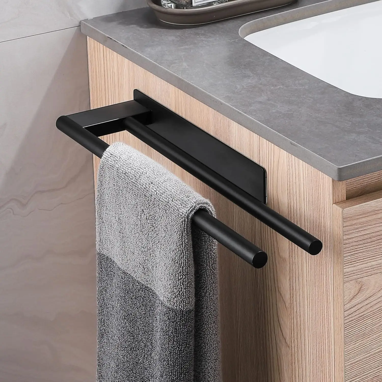 Portasciugamani da bagno senza foratura, barra portasciugamani biadesiva in acciaio inox nero da 39 cm, portasciugamani per bagno e cucina_voghion.com